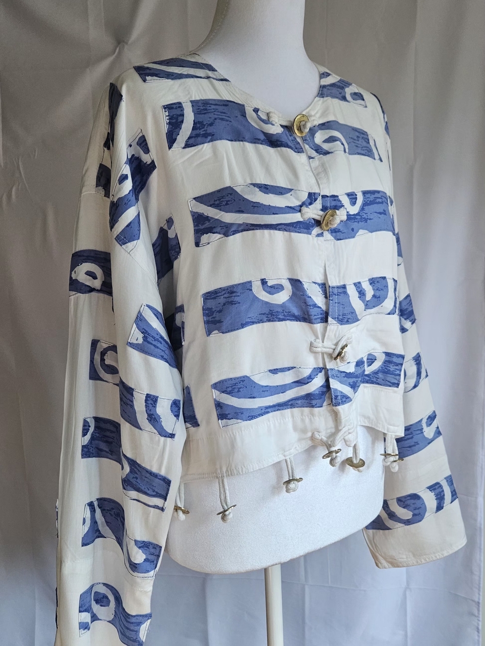 Nativewear Designs Vintage Crop Jacket L Rayon Blue White Avant Garde Boho - Picture 7 of 14